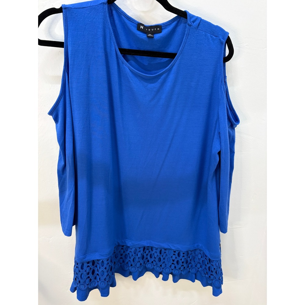N Touch Royal Blue Cold Shoulder Crochet Lace Hem Top XL